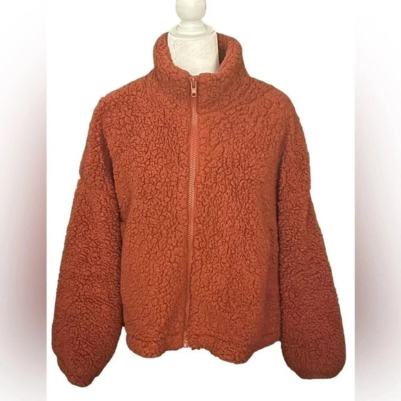 Urban Outfitters Willow Teddy Jacket Burnt Orange Cozy Fall Size L - Picture 2 of 9